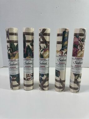 Cream Floral & Fruit strawberry apple vinyl peel wallpaper Border Rolls Set of 5